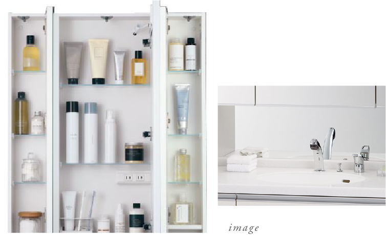 3面鏡（手元灯付・くもり止めコーティング・ミラー裏収納）