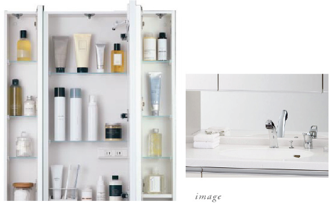 3面鏡（手元灯付・くもり止めコーティング・ミラー裏収納）